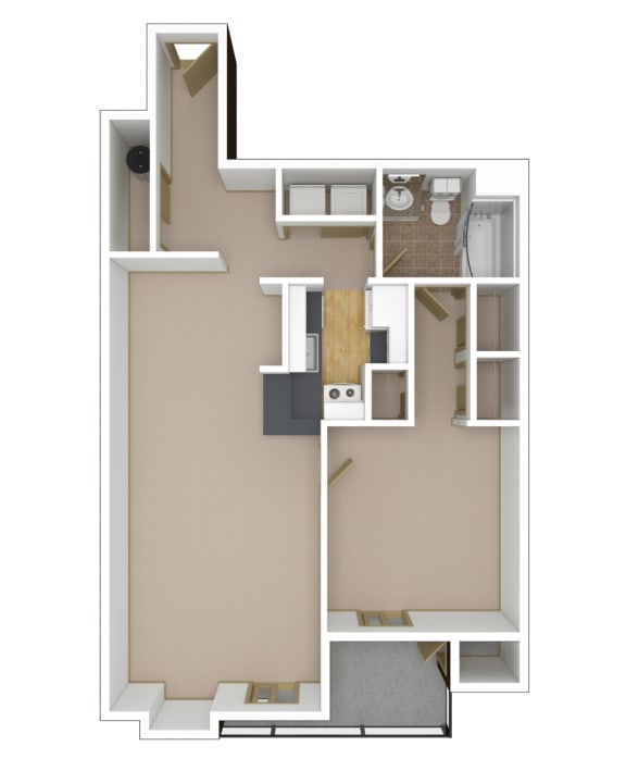 1 Bedroom, 1 Bathroom Floor Plan