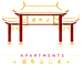A logo for International District Apartments featuring a traditional Asian gate.