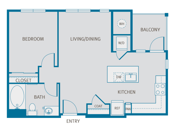 a floor plan of a bedroom floor plan with an open concept living room and kitchen