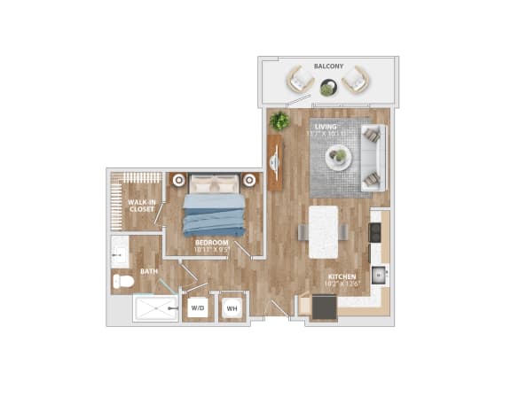 A4A Floor Plan 1 Bed 1 Bath 665 Sq. Ft. at Hawkins Press Apartments,Charlotte