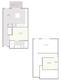 A floor plan of a house with a garage and a separate guest house.