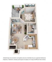 1 bed 1 bath floorplan a, at Rancho Franciscan Senior Apartments, California
