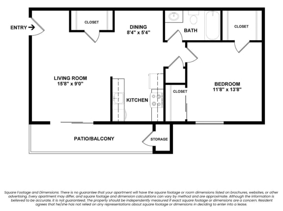 Reveal One Bed One Bath Upgraded 2D Floor Plan