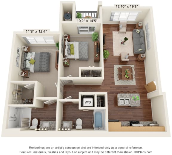 Two Bedroom -2 bath F D1 (60% - Wheelchair Accessible) Floor Plan at South Range Crossings, Parker, CO, 80134