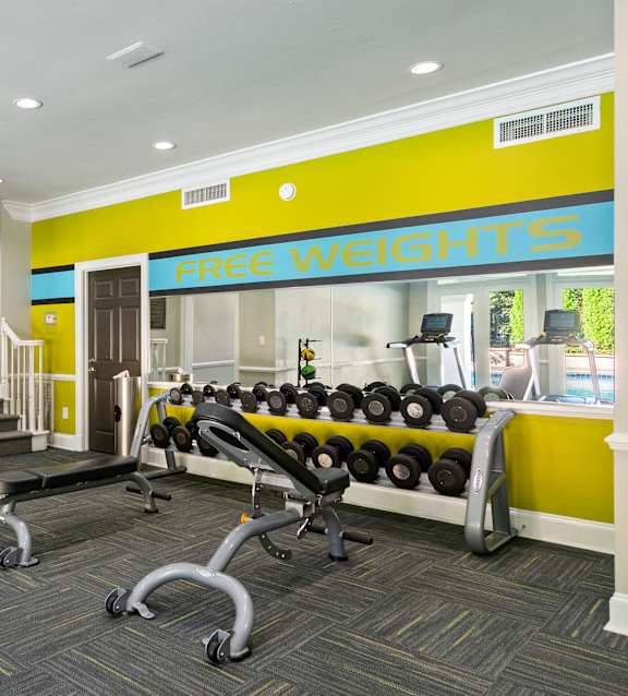 Fitness Center and Free Weights at St. Andrews Apartment Homes.