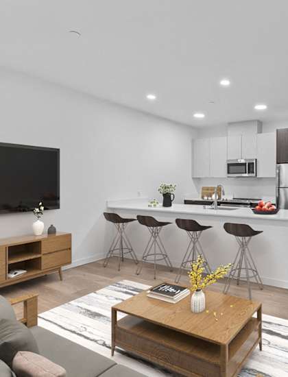 Sumner Mill Apartments in Sumner, Washington Model Living Room and Kitchen