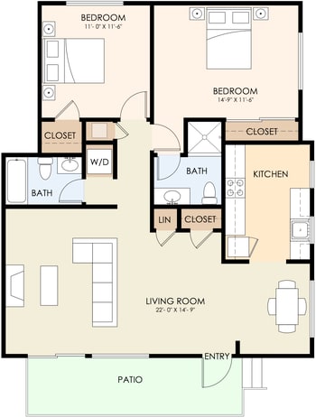 A floor plan of a 325 square foot, 5 unit apartment.
