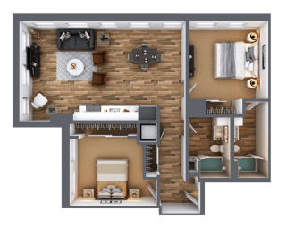 LL Hawkins 2 Bed 2 Bath D Floor Plan
