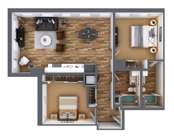 LL Hawkins 2 Bed 2 Bath D Floor Plan