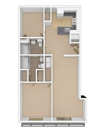 2 Bedroom, 2 Bathroom Floor Plan