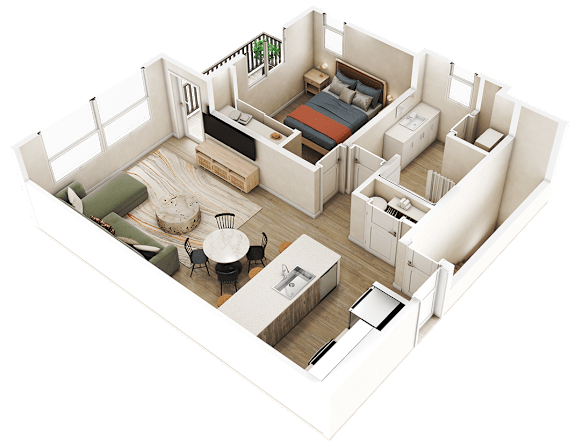 3d floor plan of a 2100 sq ft home