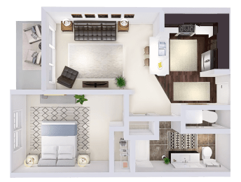  Floor Plan 1 Bed, 1 Bath (B)