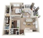 One bedroom apartment with living room and covered patio at Sonterra Apartments Homes, Austin, TX 78726