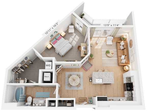 Tanyard Floor Plan 1 Bed, 1 Bath 831 Sq. Ft. at The Quincy Apartments, 30102