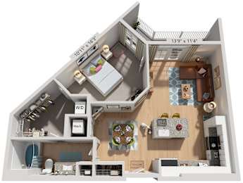 Bartow Floor Plan 1 Bed, 1 Bath 809 Sq. Ft. at The Quincy Apartments, GA