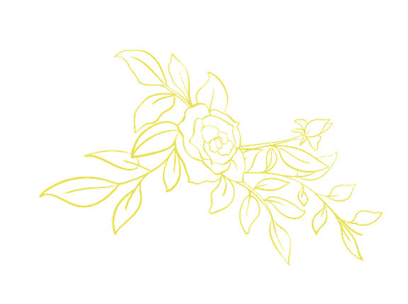 A yellow line drawing of a rose and leaves at Kenmore Park Apartments, Los Angeles