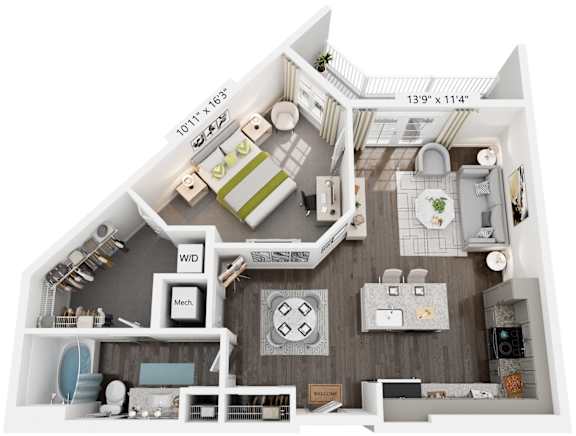 Kellogg Floor Plan 1 Bed, 1 Bath 845 Sq. Ft. at The Quincy Apartments, GA, 30102