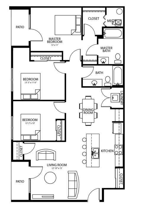 D3 3Bed 2Bath-A at Melbourne Apartments, Des Moines, IA,  50320
