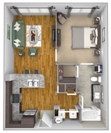 AVANT on Market Center - A2 - 1 bedroom and 1 bath - 3D
