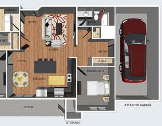 Leads II two bedroom two bathroom floor plan at The Flats at 84