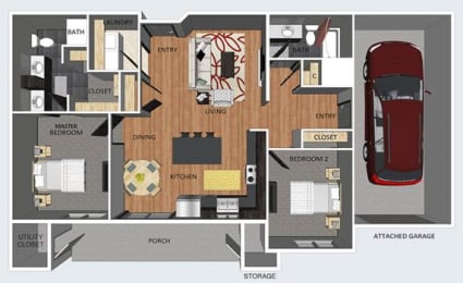 Floor Plan  Leads II two bedroom two bathroom floor plan at The Flats at 84