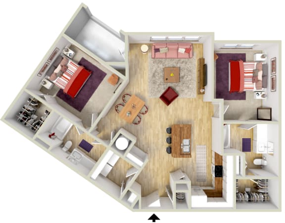 4700 Colonnade apartments Birmingham Alabama two-bedroom floorplan in 3d Rendering