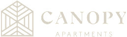 A black and white image of a logo for Canopy Apartments.