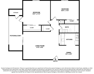 Reveal Two Bed One Bath 2D Floor Plan