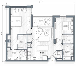 52 TEN B4 Floorplan, 2 bed 2 bath