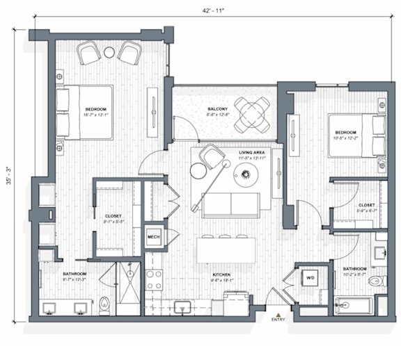 52 TEN B4 Floorplan, 2 bed 2 bath