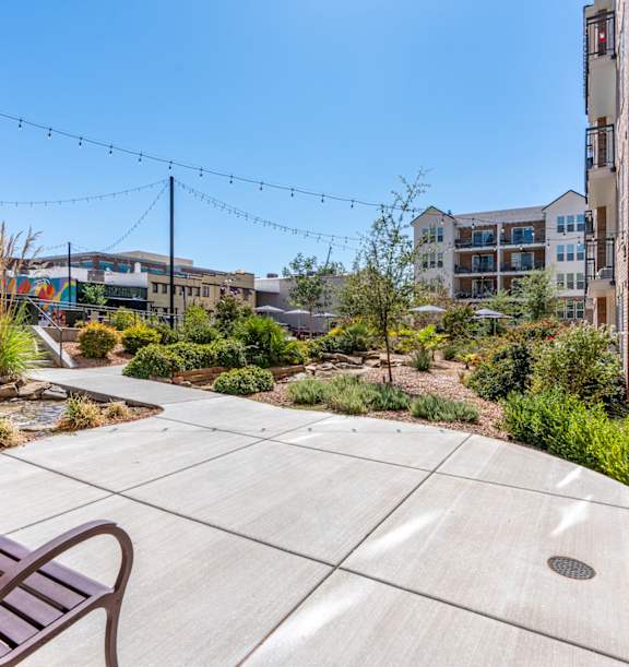 a waterfall in front of an apartment building at City View St. George Apartments, Utah, 84770