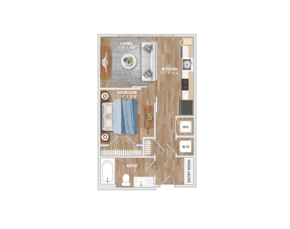 Floor Plan  A19A Floor Plan 1 Bed 1 Bath 566 Sq. Ft. at Hawkins Press Apartments, Charlotte, NC 28203
