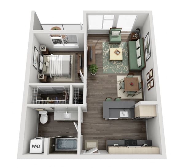 Traditional 1bd 1ba - B Floor Plan at Mural, Seattle, Washington