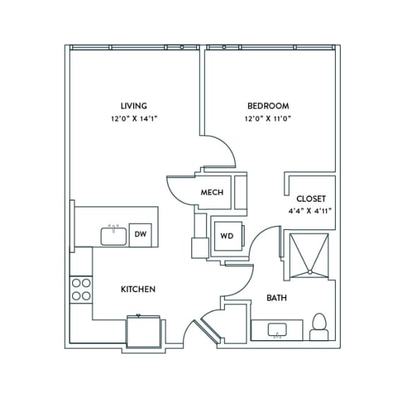 1 BR, 1 BA