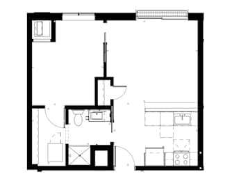 1 bed 1 bath floorplan