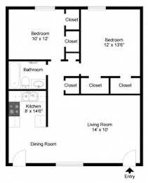  Floor Plan 2 Bedroom  1 Bathroom
