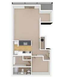 1 Bedroom, 1 Bathroom Floor Plan