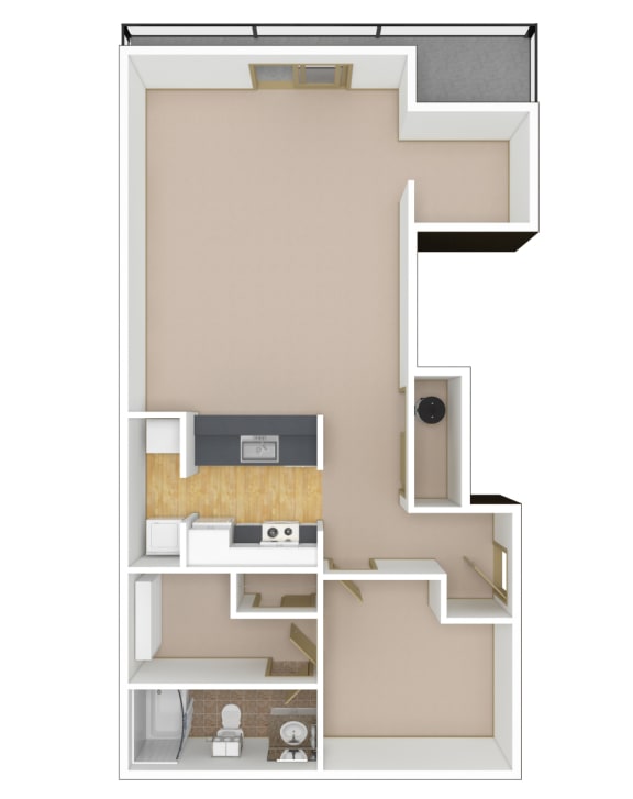 1 Bedroom, 1 Bathroom Floor Plan