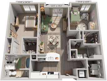 Denali Floorplan | 1,250 Sq. Ft. at Flats at West Broad Village, Virginia, 23060