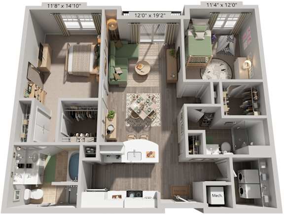 Denali Floorplan | 1,250 Sq. Ft. at Flats at West Broad Village, Virginia, 23060