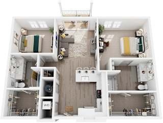 2 Bed 2 Bath Floor Plan | 1,066 Sq. Ft. at Artistry at Winterfield Apartments, Virginia 23112