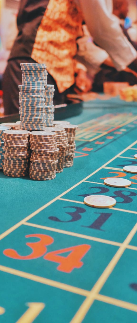 a casino with chips on the table