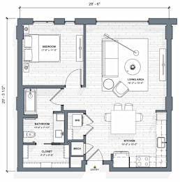 52 TEN A2.1 Floorplan, 1 bed 1 bath