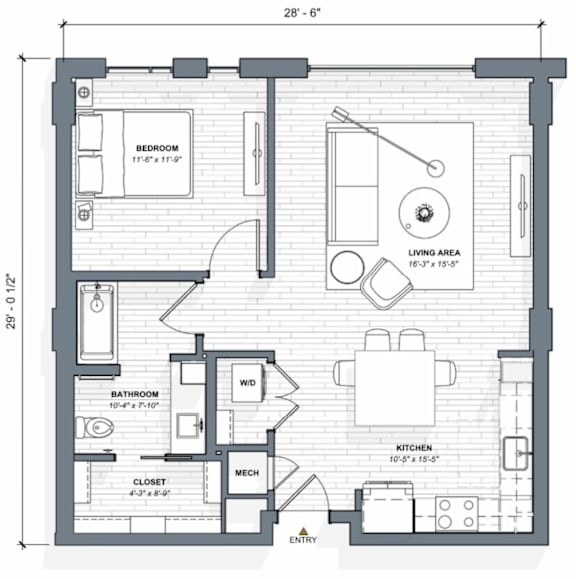 52 TEN A2.1 Floorplan, 1 bed 1 bath