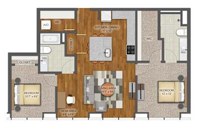 2Bed 2Bath K Floor Plan at Stella St. Paul Apartments, Minnesota, 55102
