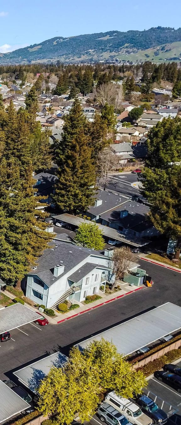 aerial view of apartments and grounds at Vintage Pointe Apartments, California, 94928