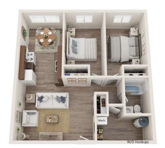 2 Bedroom One Bathroom Floorplan