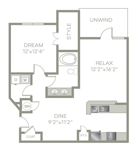 1 Bed, 1 Bath Deluxe Floor Plan at The Views at Jacks Creek, Snellville, Georgia