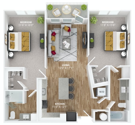 bedroom floor plan an in 3d at The Alibi at Lake Lilly, Ocoee, Florida