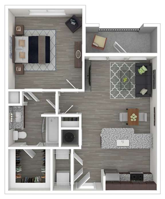 Barker 1 Bed Floor Plan at Caldwell, Houston, TX